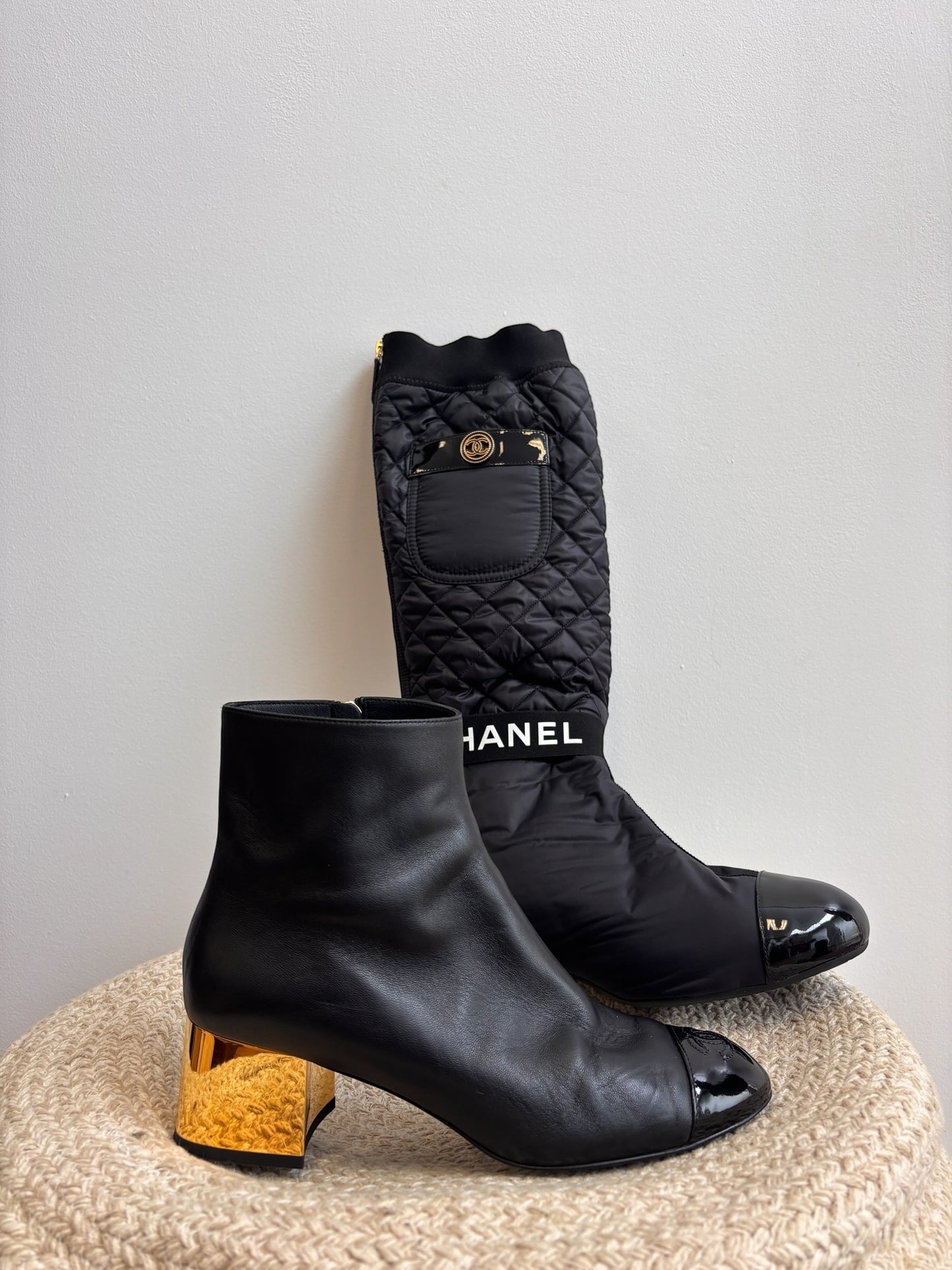 Chanel Convertible Quilted Fabric Leather Boots - 38