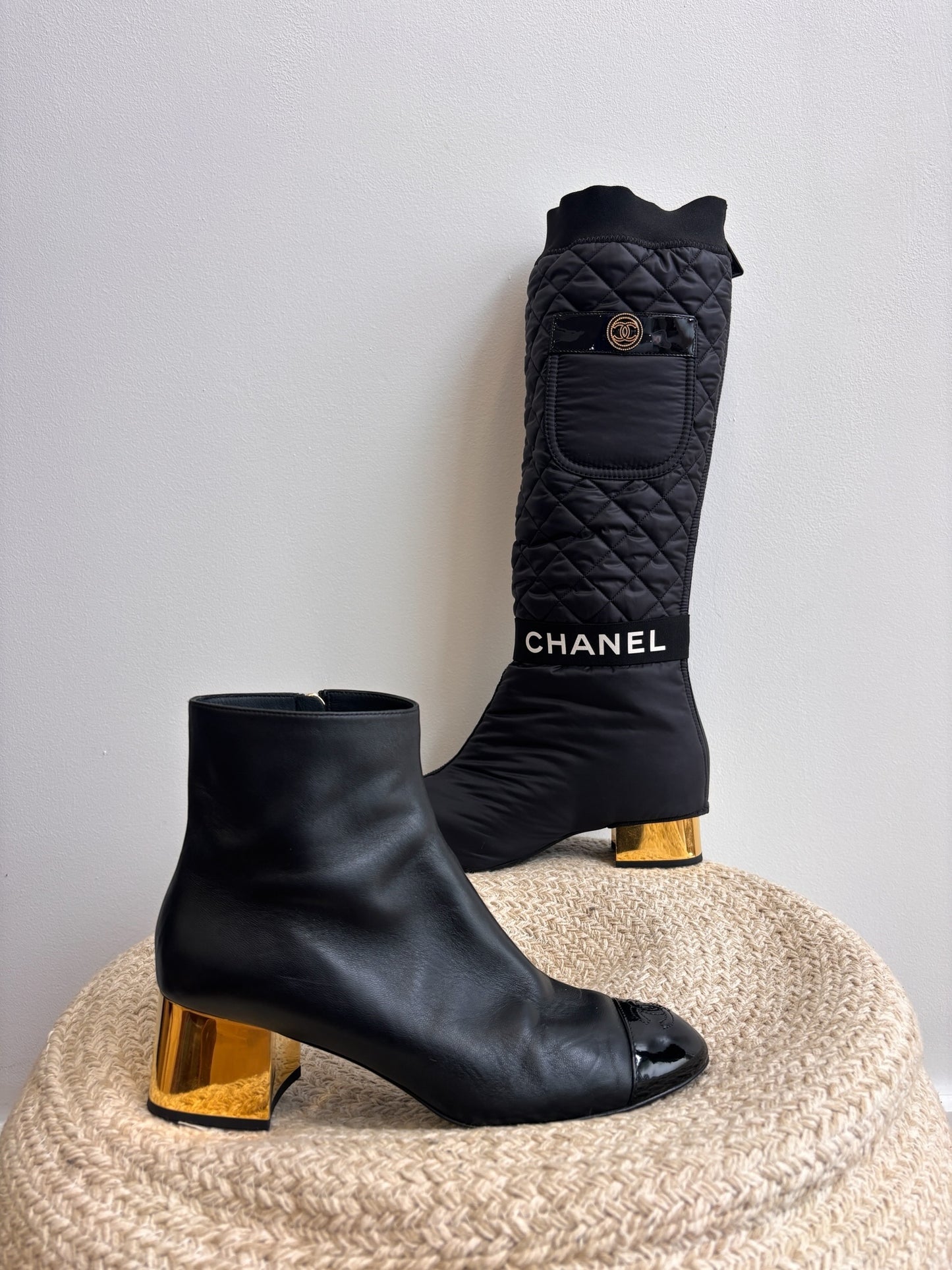 Chanel Convertible Quilted Fabric Leather Boots - 38