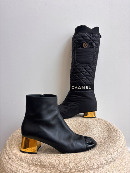 Chanel Convertible Quilted Fabric Leather Boots - 38
