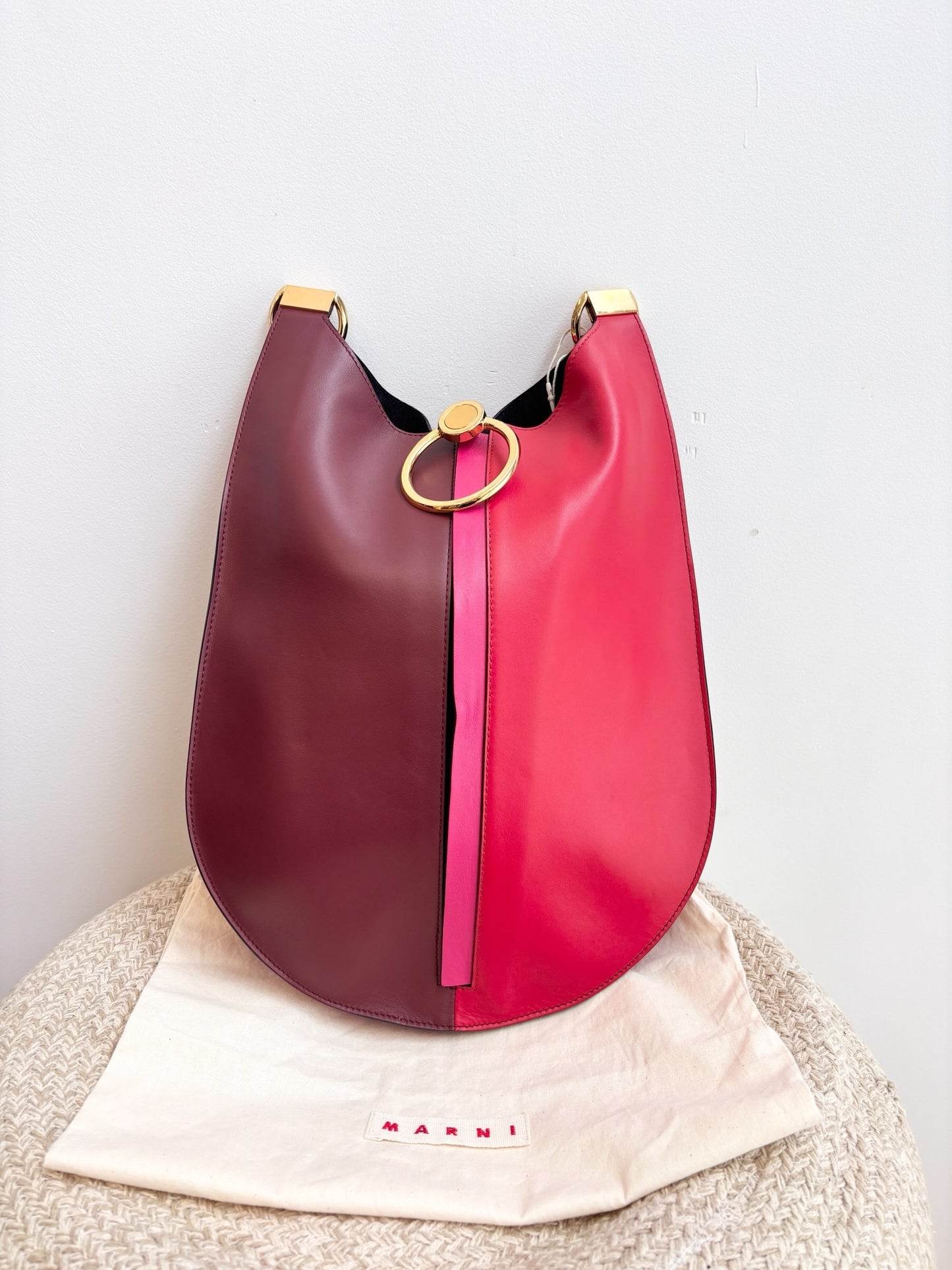 Marni Red and Burgundy Bi Colour leather shoulder bag