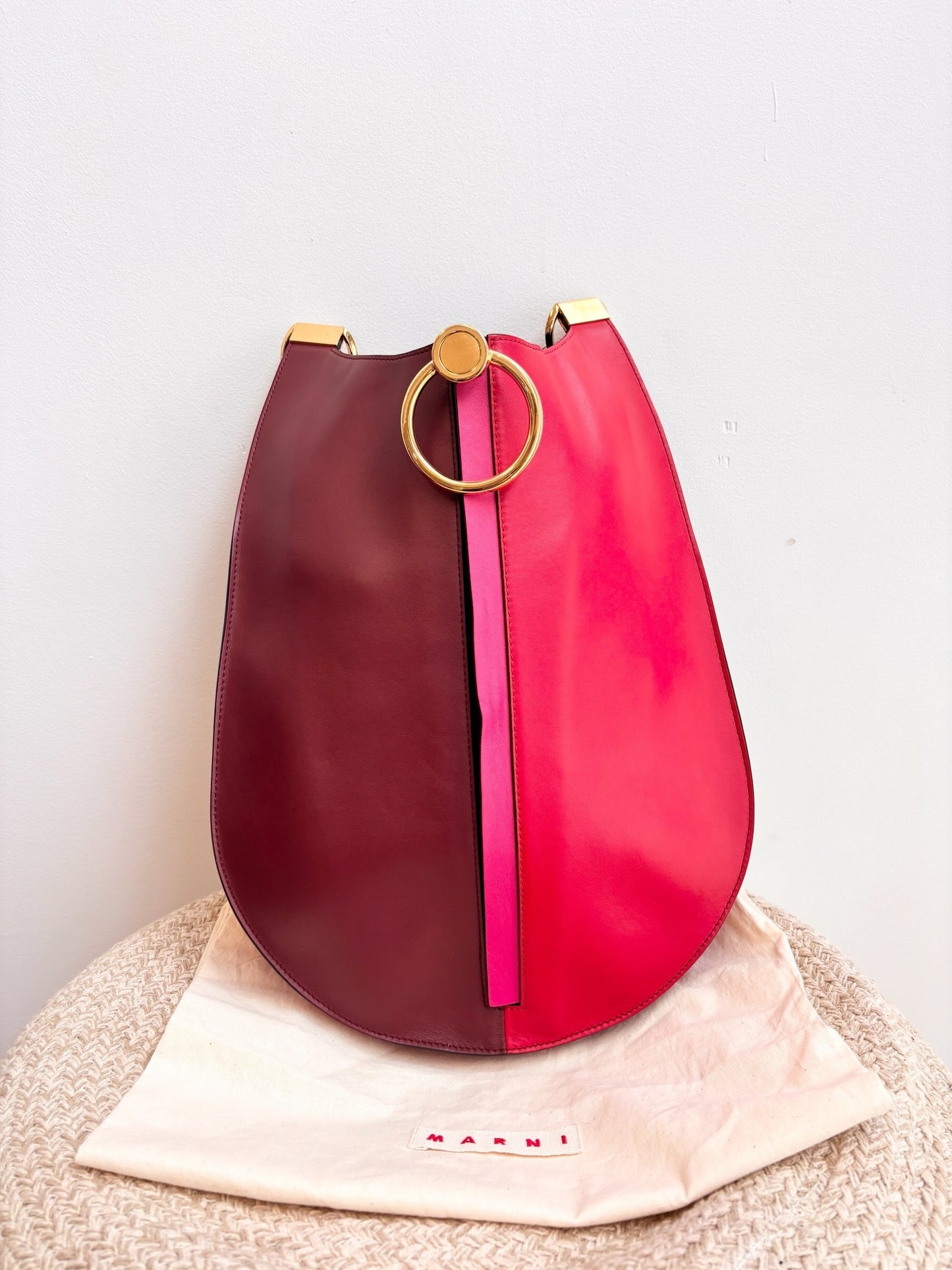 Marni Red and Burgundy Bi Colour leather shoulder bag
