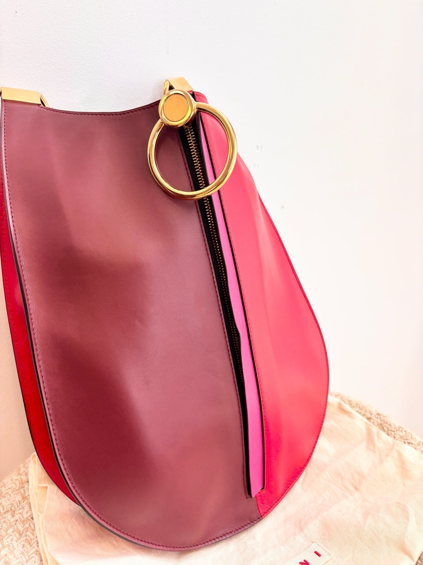 Marni Red and Burgundy Bi Colour leather shoulder bag