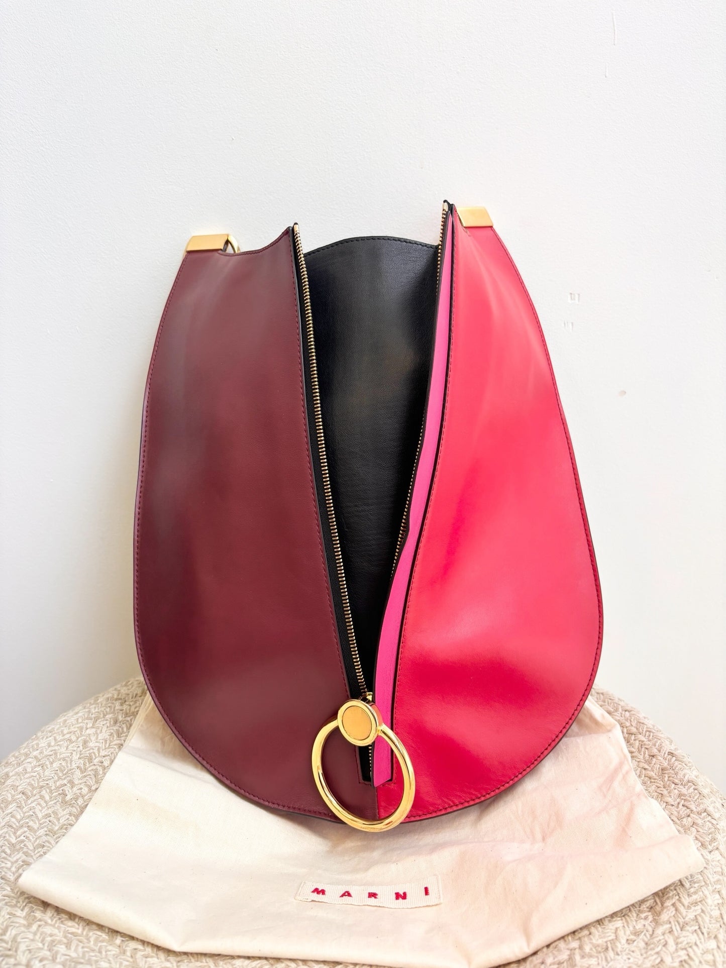 Marni Red and Burgundy Bi Colour leather shoulder bag