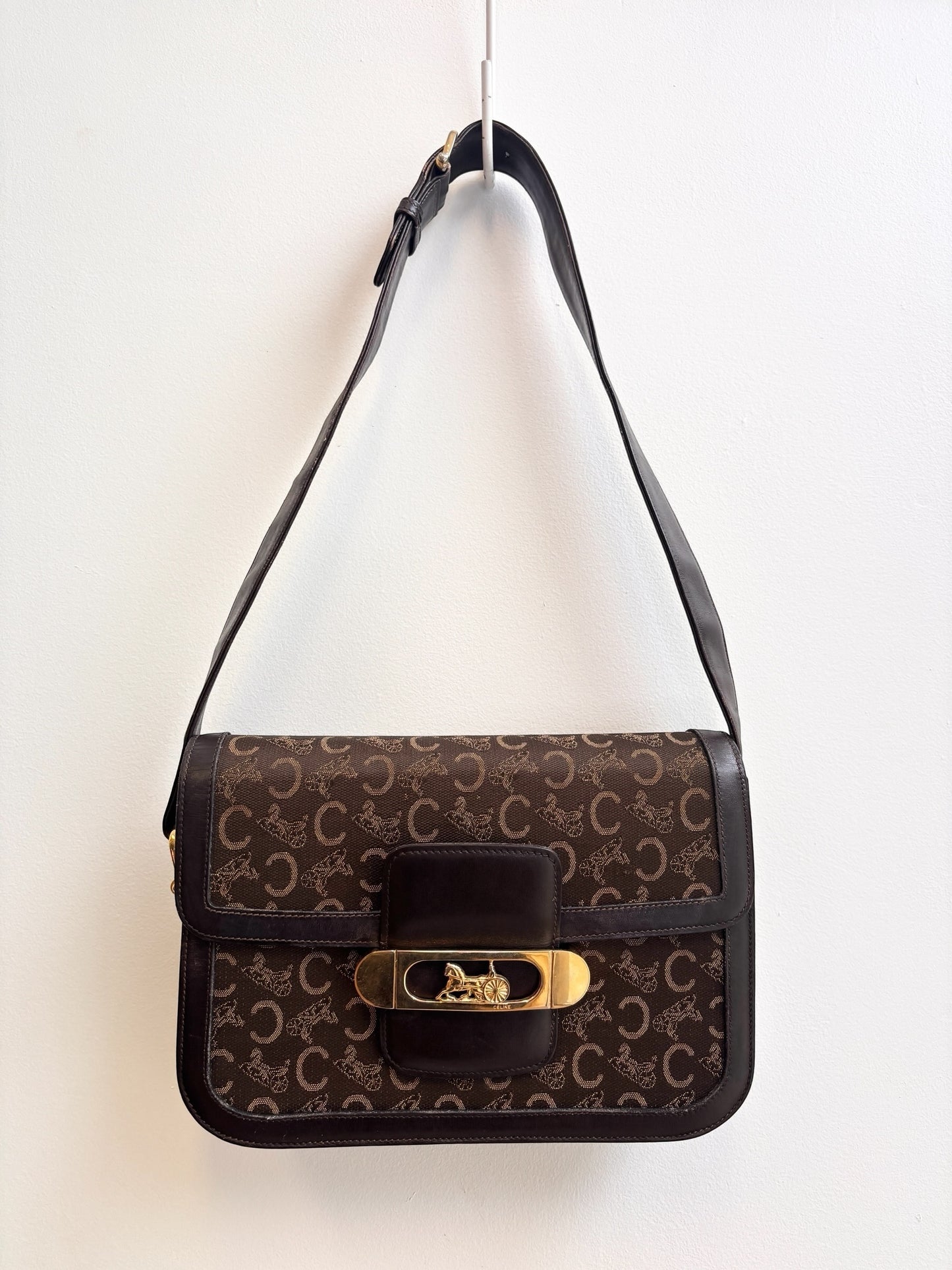 Celine Vintage Two-Tone Horse Carriage Box Bag