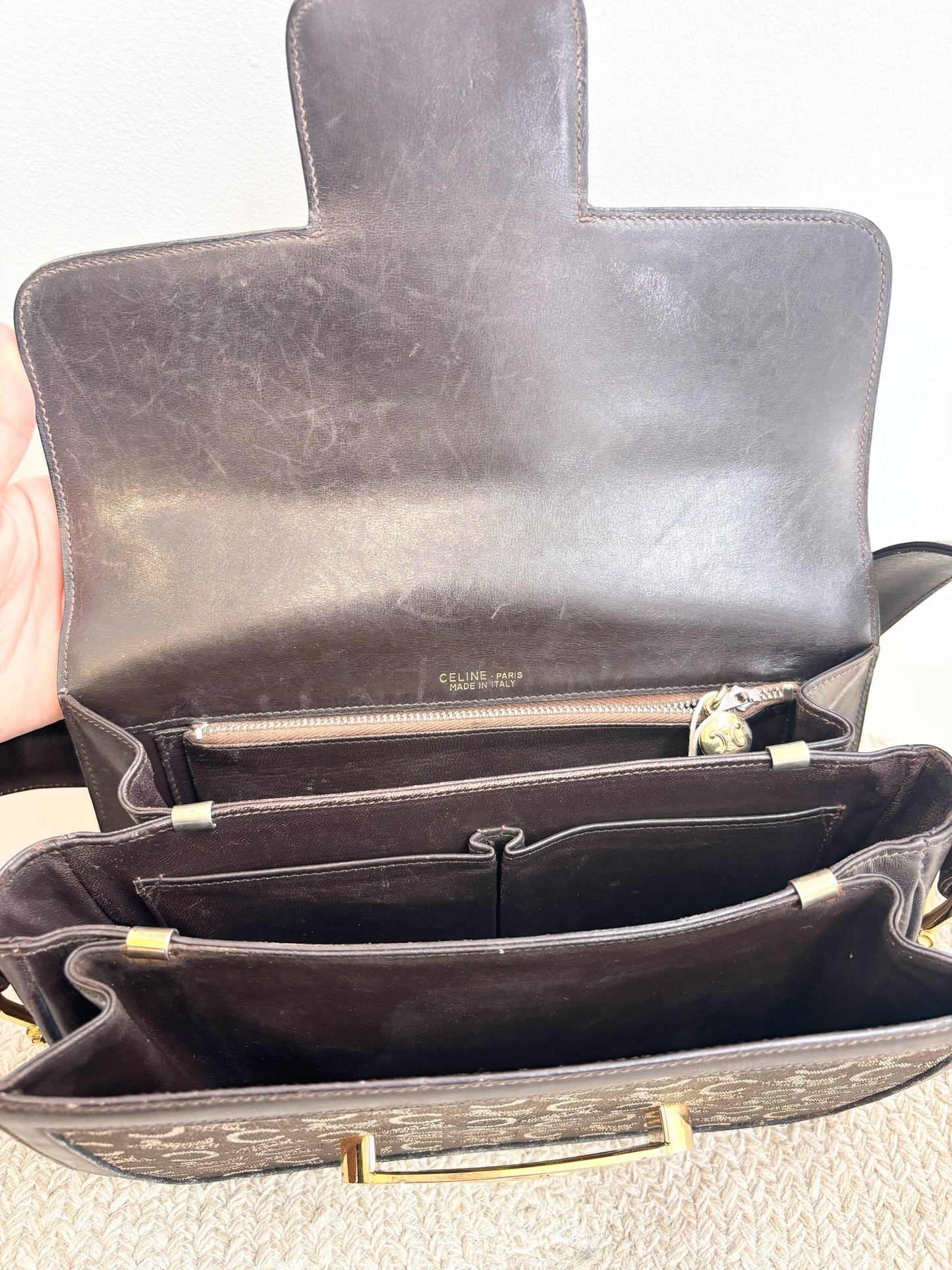 Celine Vintage Two-Tone Horse Carriage Box Bag