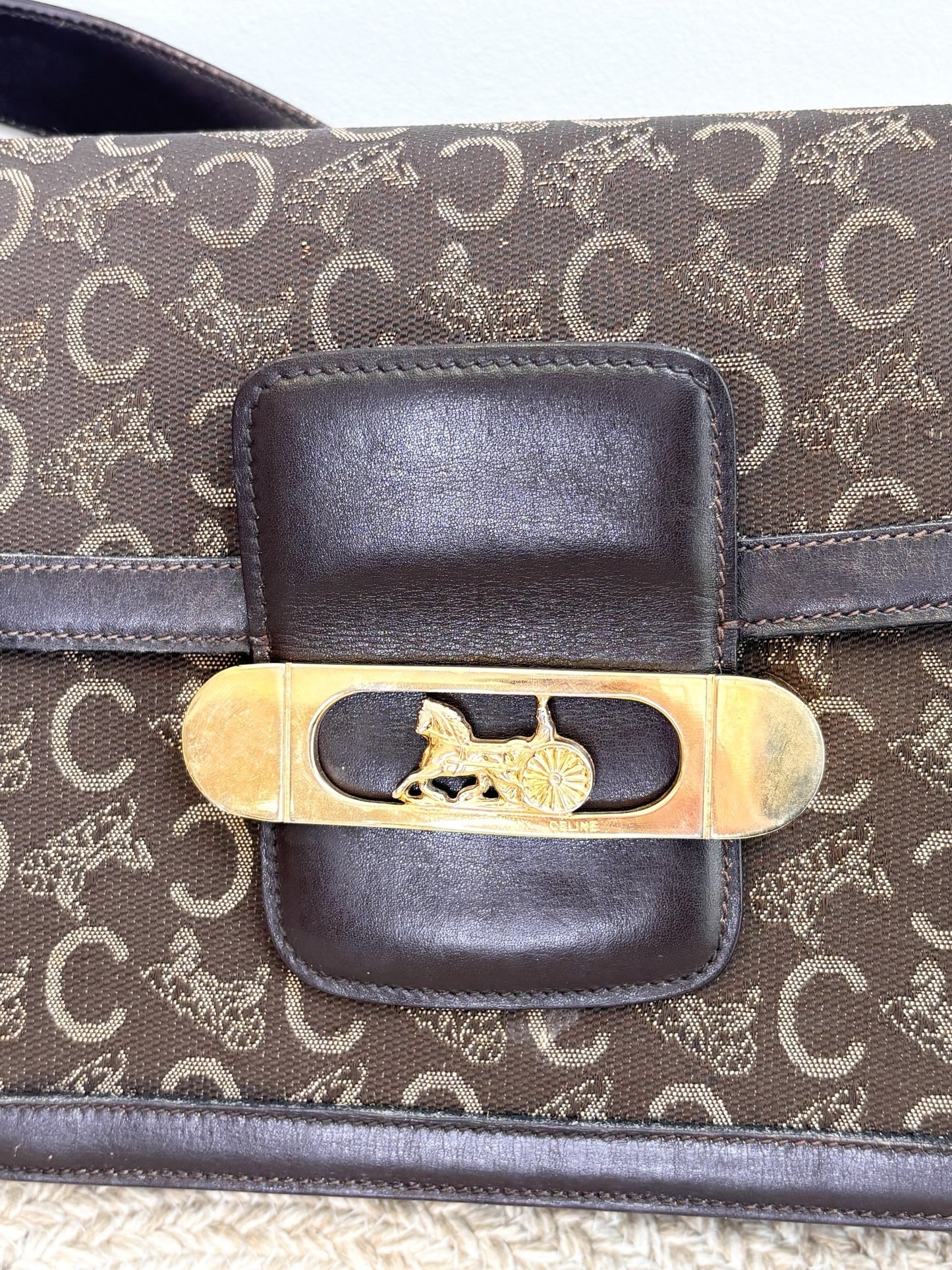 Celine Vintage Two-Tone Horse Carriage Box Bag