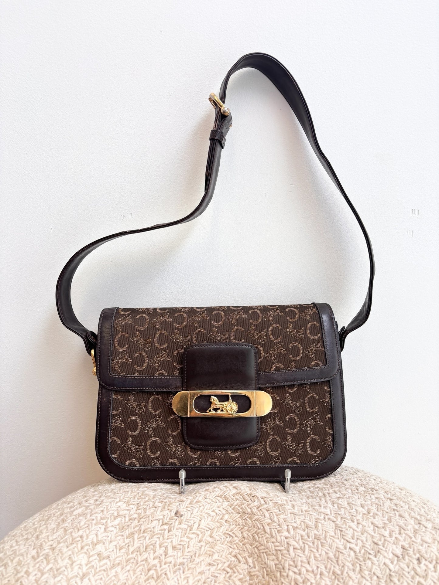 Celine Vintage Two-Tone Horse Carriage Box Bag
