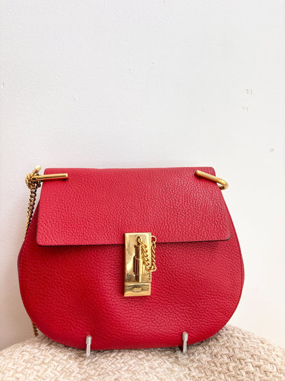 Chloe Drew Leather Shoulder Bag In Red