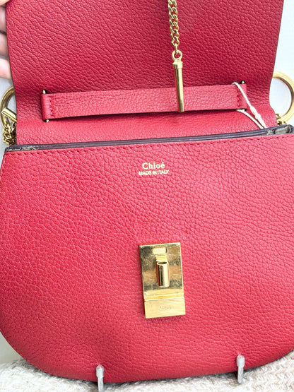Chloe Drew Leather Shoulder Bag In Red