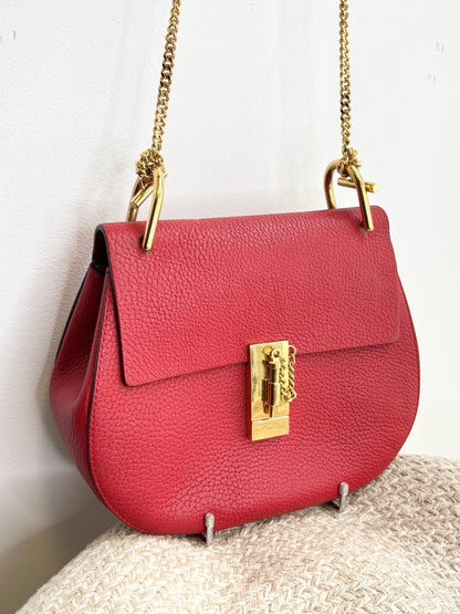 Chloe Drew Leather Shoulder Bag In Red