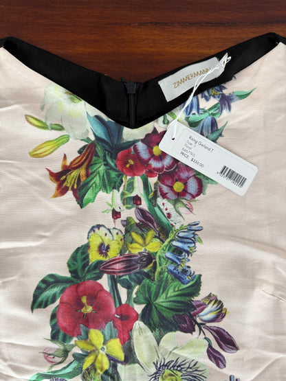 Zimmermann Rising Garland Top – Floral Silk Blouse, Short Sleeve, NWT- Size 0