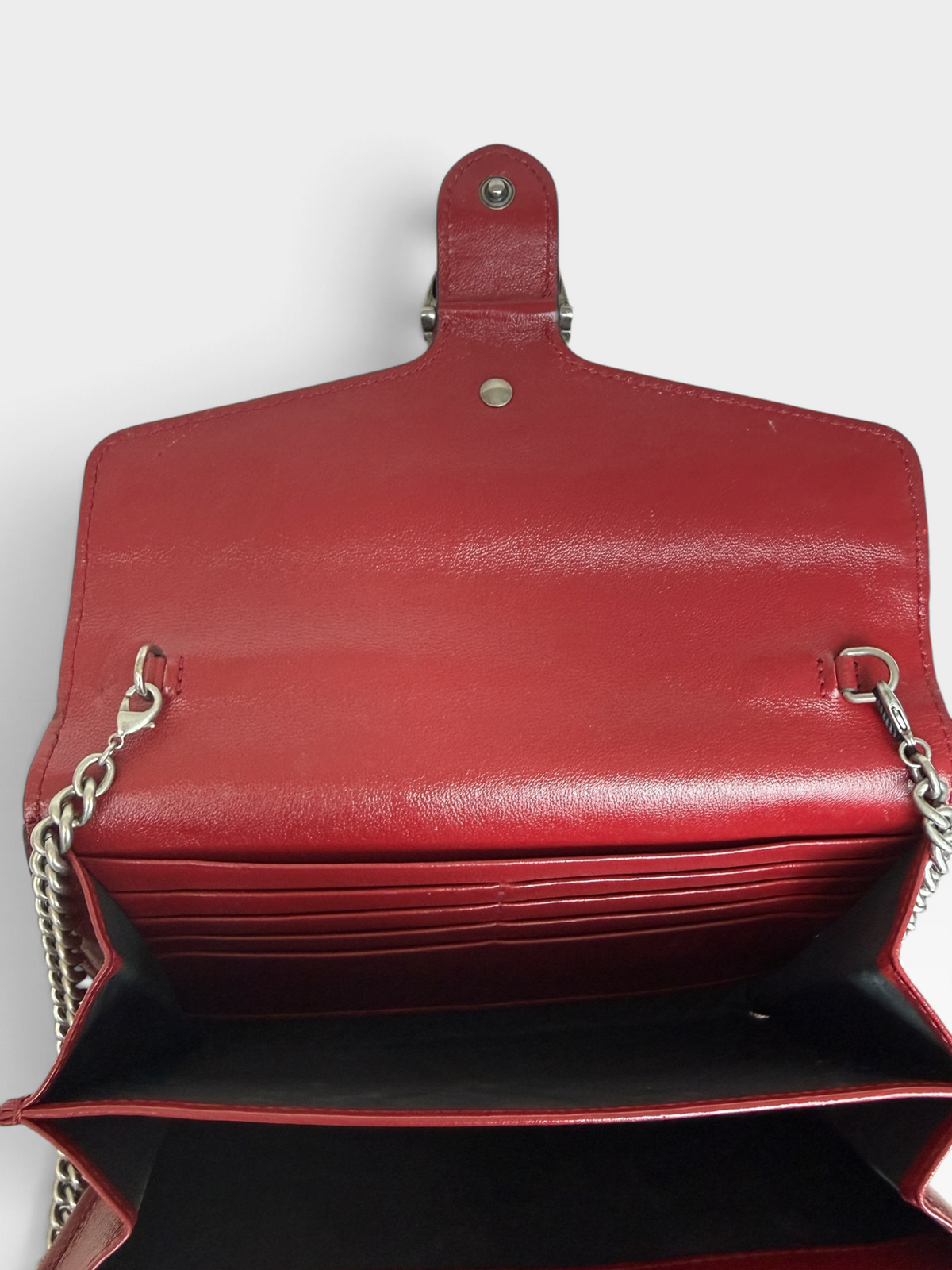 Gucci Dionysus GG Tweed Chain Wallet in Black and White with Red Trim – Mini