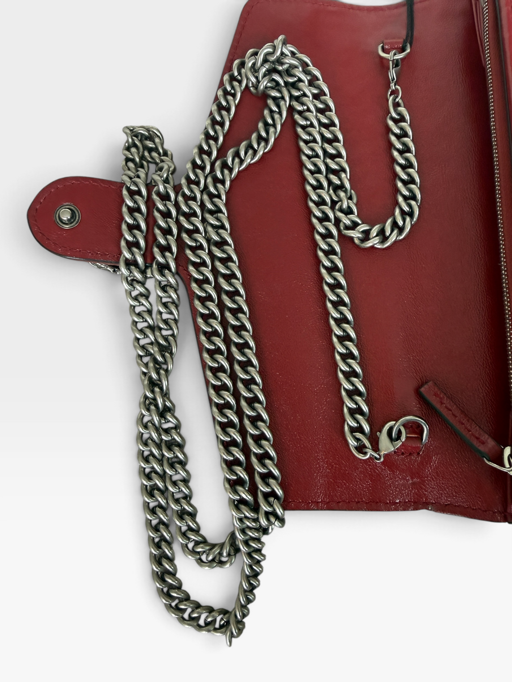 Gucci Dionysus GG Tweed Chain Wallet in Black and White with Red Trim – Mini