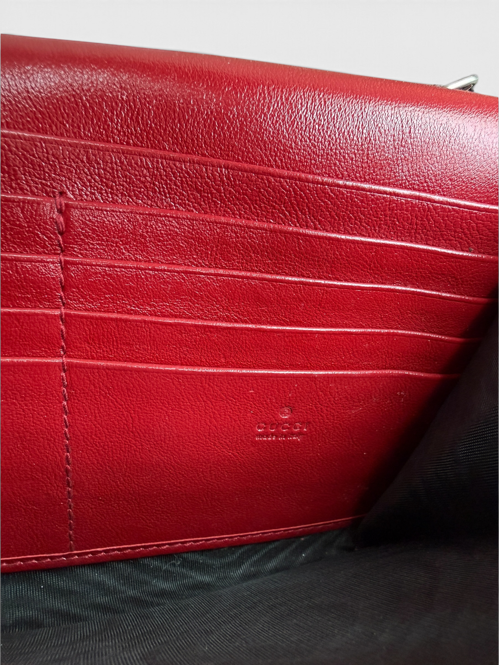 Gucci Dionysus GG Tweed Chain Wallet in Black and White with Red Trim – Mini