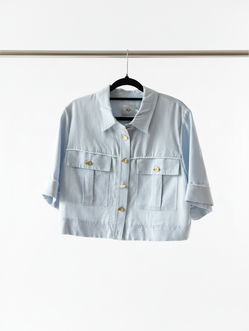 Aje crop shirt in blue linen size 10 RRP $329