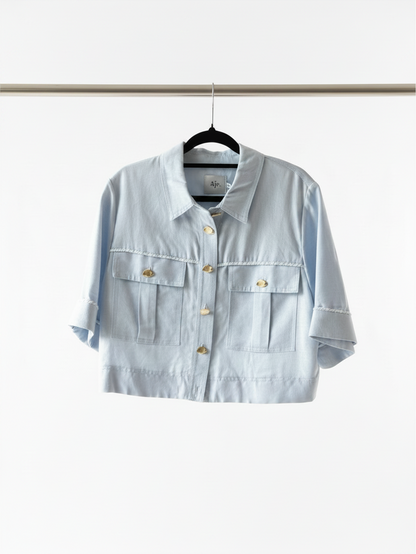 Aje crop shirt in blue linen size 10 RRP $329