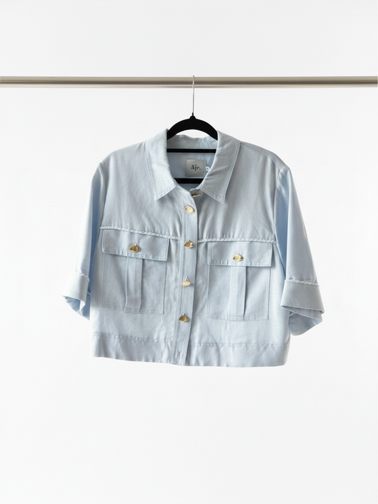 Aje crop shirt in blue linen size 10 RRP $329