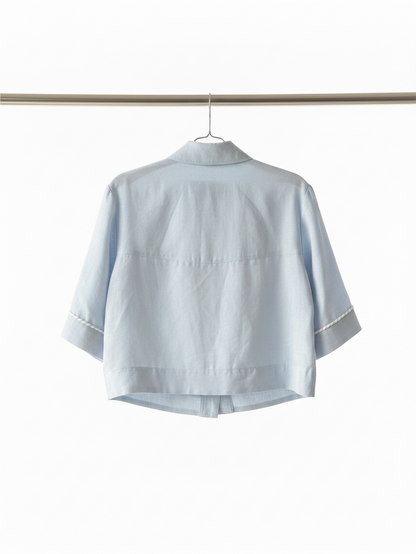 Aje crop shirt in blue linen size 10 RRP $329