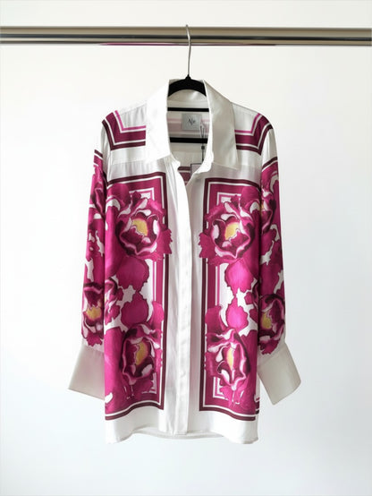 Aje Atomic Silk Shirt in Boldly Blooming Floral Print size 10 NWT