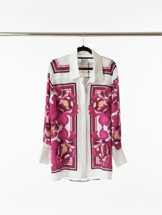 Aje Atomic Silk Shirt in Boldly Blooming Floral Print size 10 NWT