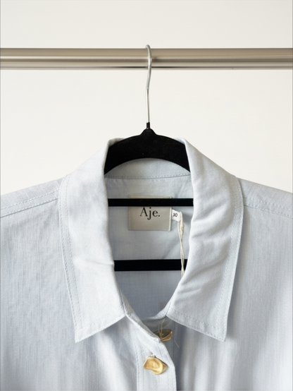 Aje crop shirt in blue linen size 10 RRP $329