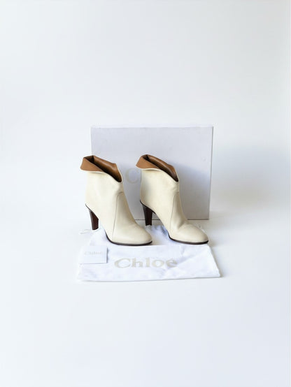 Chloé Two-Tone Canvas Leather Ankle Boot in Ecru - Size 38.5