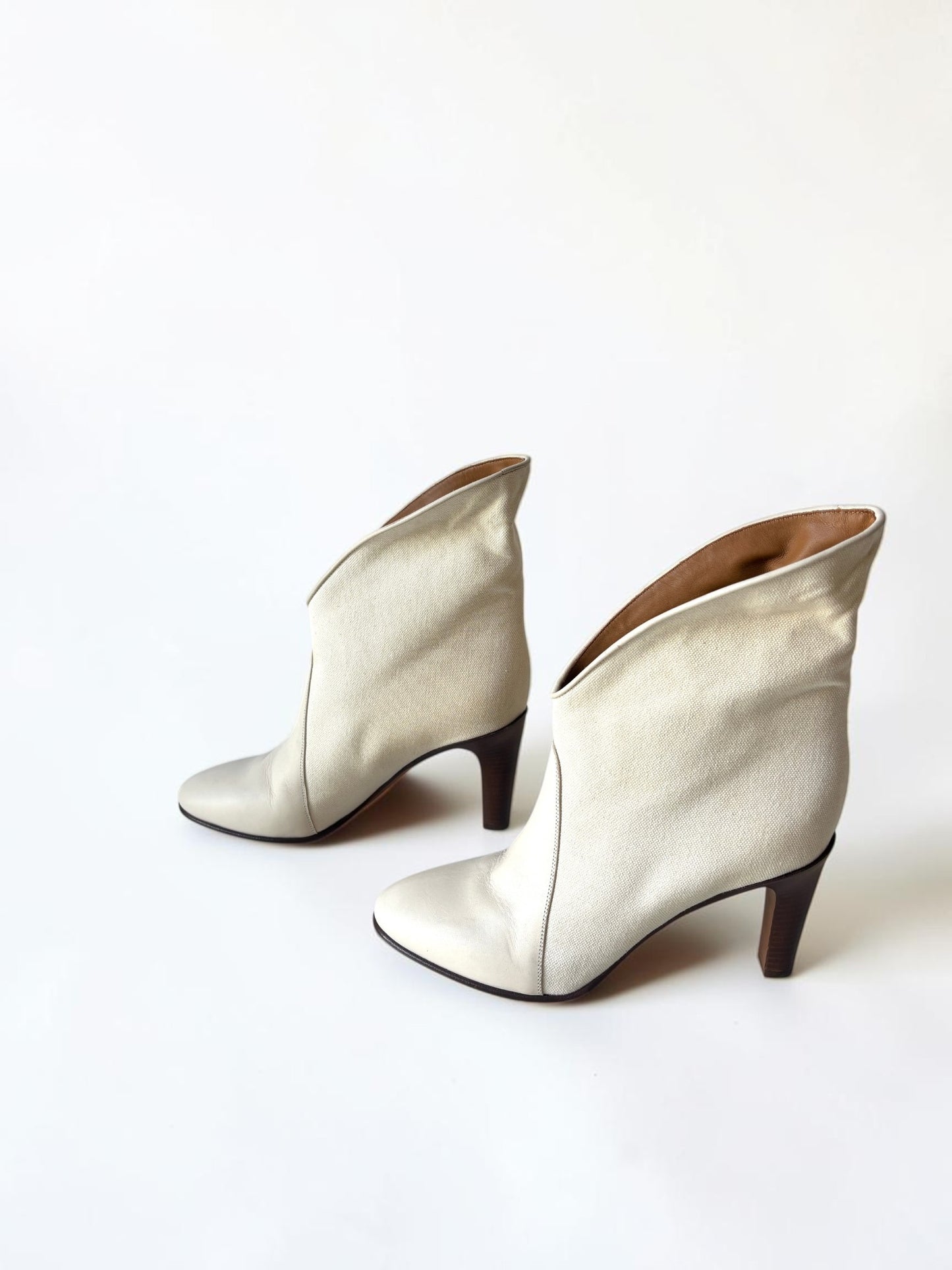 Chloé Two-Tone Canvas Leather Ankle Boot in Ecru - Size 38.5