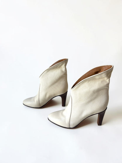 Chloé Two-Tone Canvas Leather Ankle Boot in Ecru - Size 38.5