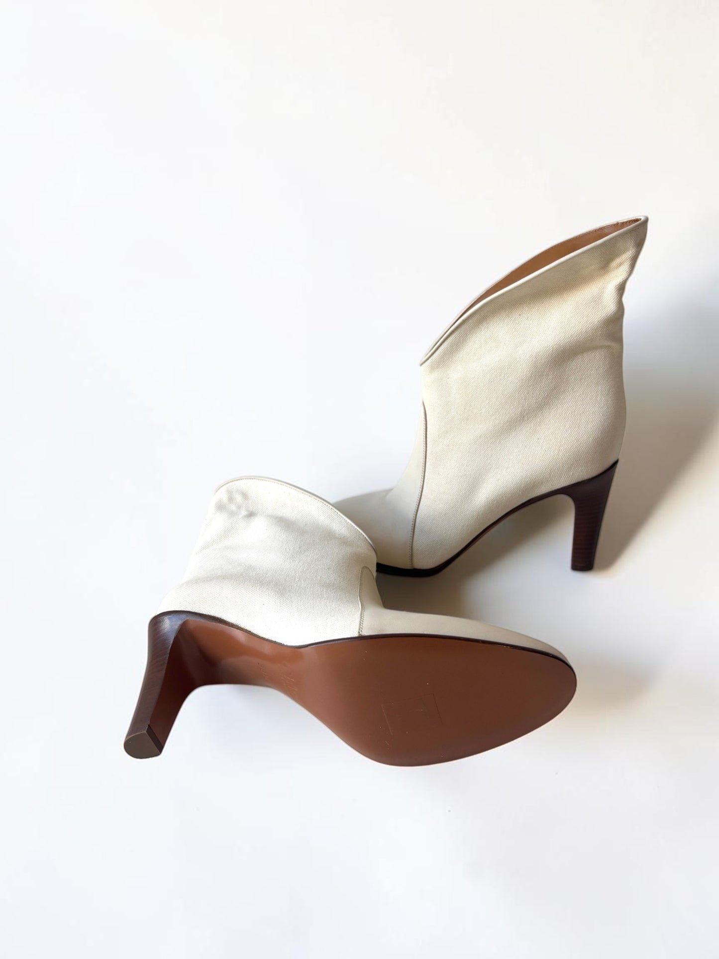 Chloé Two-Tone Canvas Leather Ankle Boot in Ecru - Size 38.5