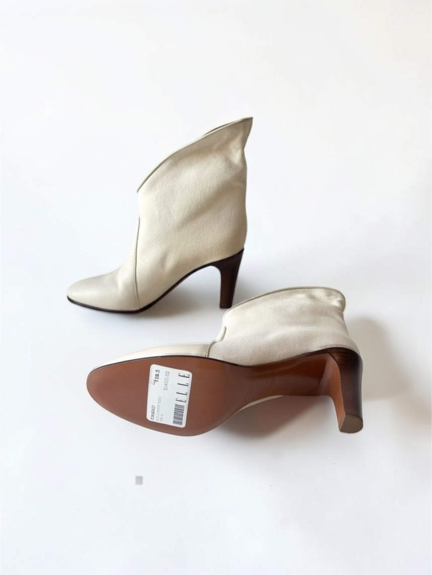 Chloé Two-Tone Canvas Leather Ankle Boot in Ecru - Size 38.5