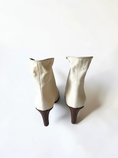 Chloé Two-Tone Canvas Leather Ankle Boot in Ecru - Size 38.5