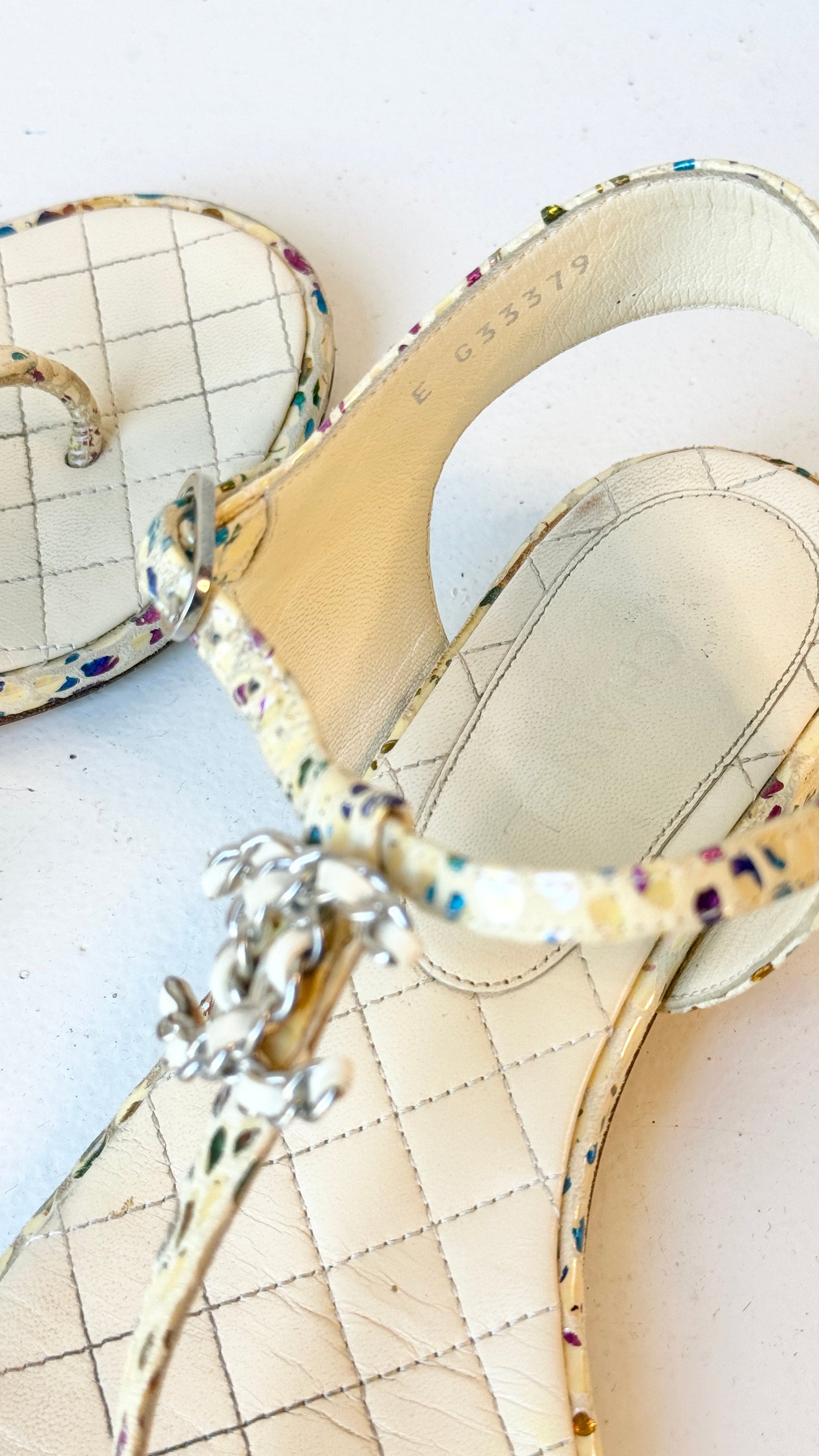 Chanel Quilted Leather CC Logo Sandals- Size 37C