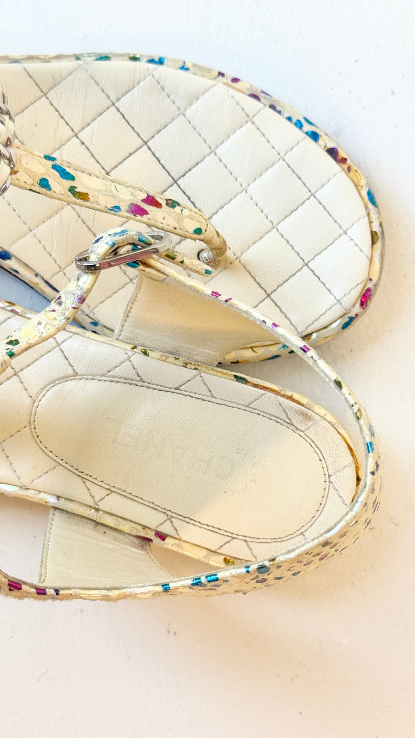 Chanel Quilted Leather CC Logo Sandals- Size 37C