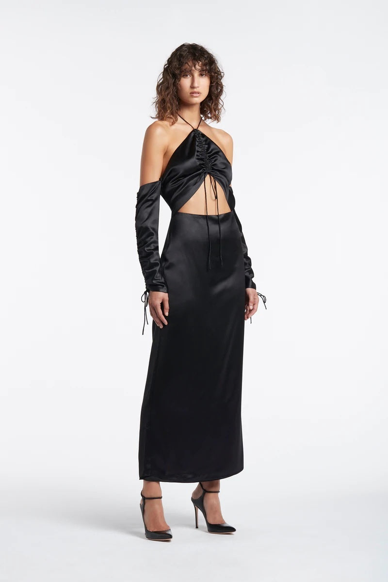 Sir. The Label x Yan Yan Chan Houdini Black Silk Midi Dress — Size 0