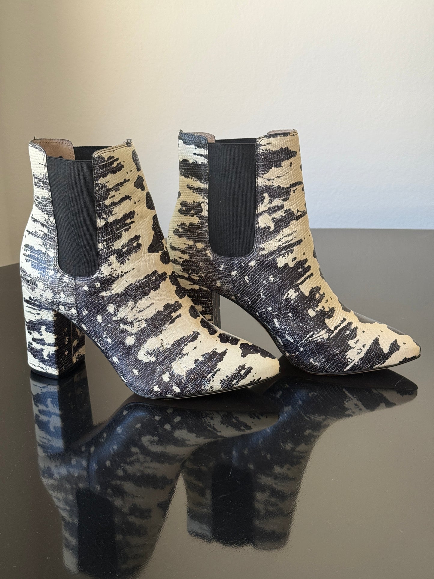 Zimmermann Black & White Animal Print Ankle Boots – Block Heel Chelsea Style- Size 37