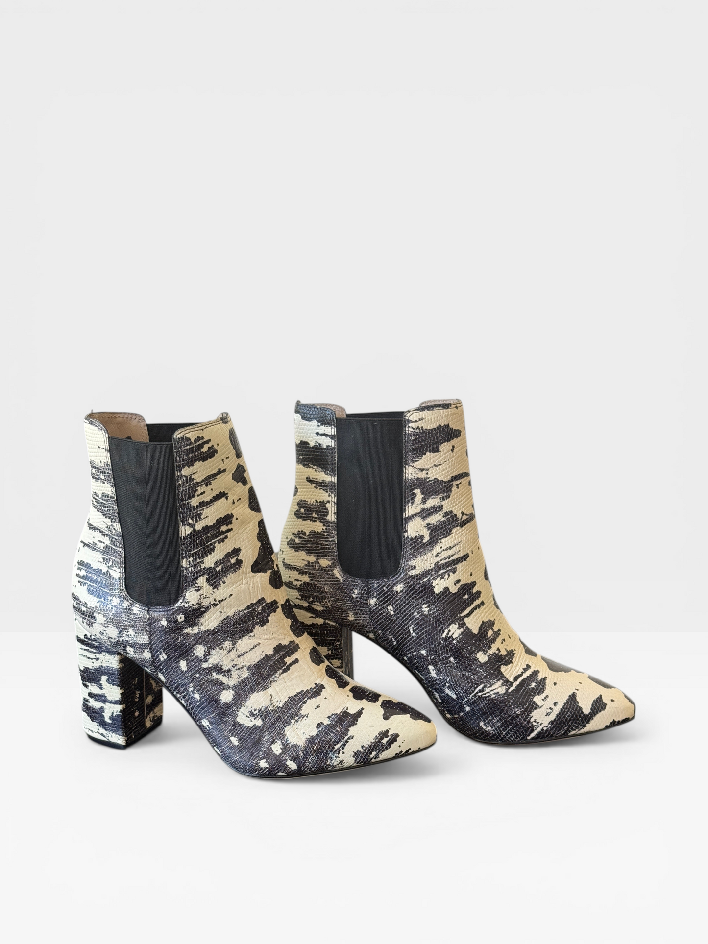 Zimmermann Black & White Animal Print Ankle Boots – Block Heel Chelsea Style- Size 37