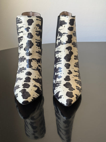 Zimmermann Black & White Animal Print Ankle Boots – Block Heel Chelsea Style- Size 37