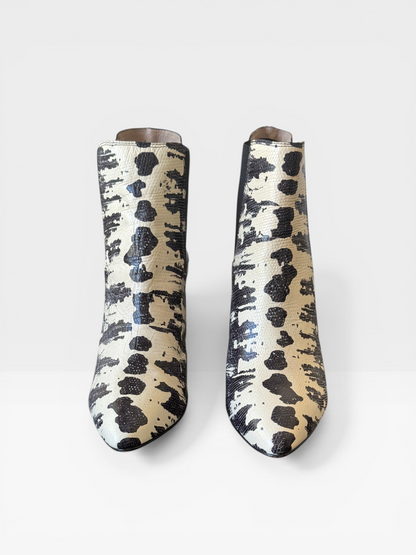 Zimmermann Black & White Animal Print Ankle Boots – Block Heel Chelsea Style- Size 37