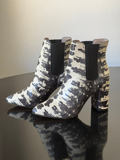 Zimmermann Black & White Animal Print Ankle Boots – Block Heel Chelsea Style- Size 37