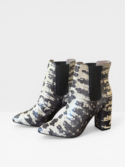 Zimmermann Black & White Animal Print Ankle Boots – Block Heel Chelsea Style- Size 37