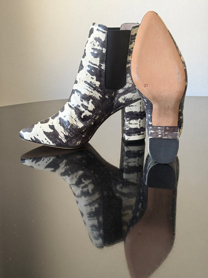 Zimmermann Black & White Animal Print Ankle Boots – Block Heel Chelsea Style- Size 37