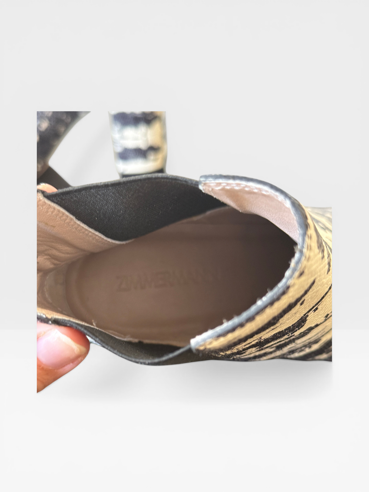 Zimmermann Black & White Animal Print Ankle Boots – Block Heel Chelsea Style- Size 37