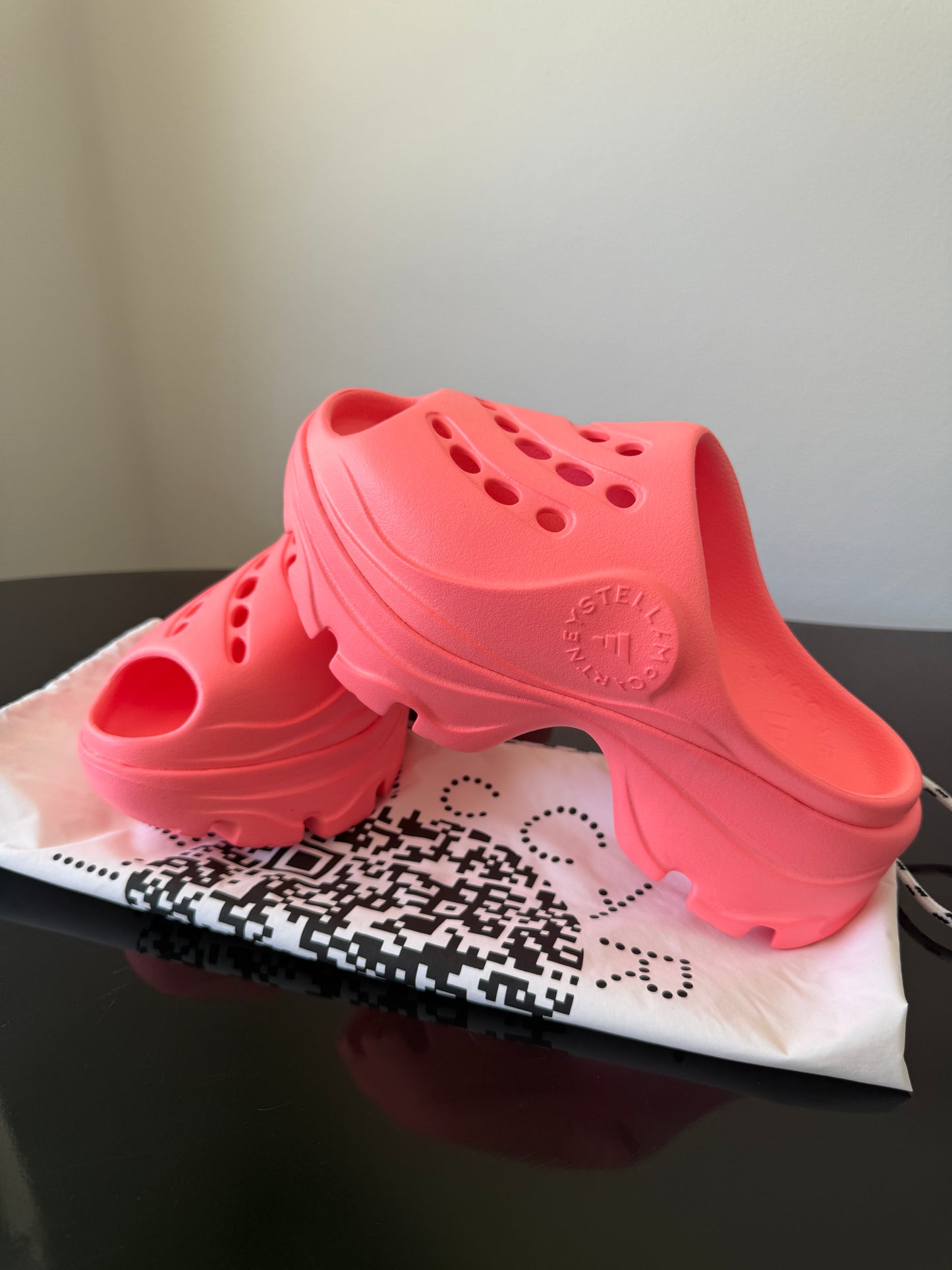 Adidas x Stella McCartney Slide Sandals NWT– Neon Coral Chunky Clogs, Sustainable Design- Size 37