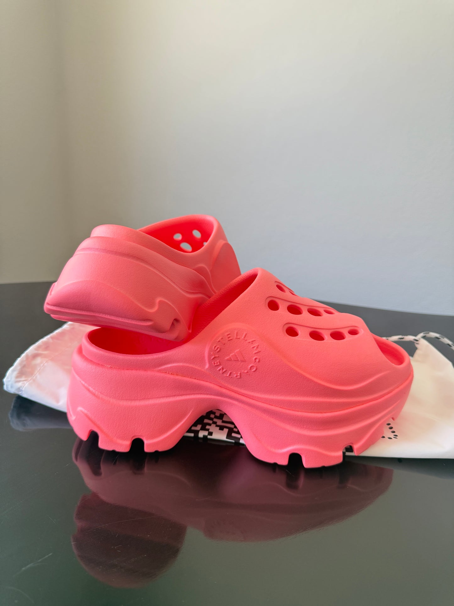 Adidas x Stella McCartney Slide Sandals NWT– Neon Coral Chunky Clogs, Sustainable Design- Size 37