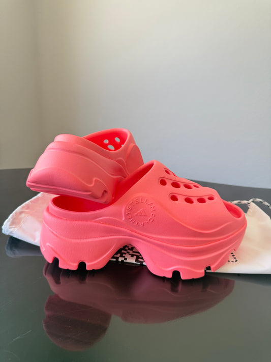 Adidas x Stella McCartney Slide Sandals NWT– Neon Coral Chunky Clogs, Sustainable Design- Size 37