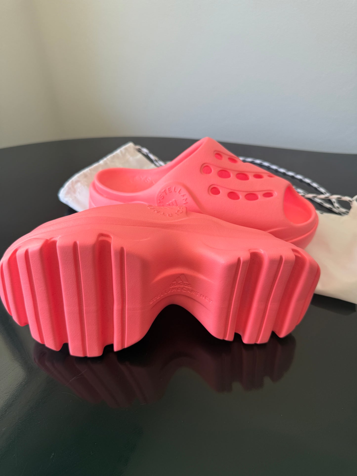 Adidas x Stella McCartney Slide Sandals NWT– Neon Coral Chunky Clogs, Sustainable Design- Size 37