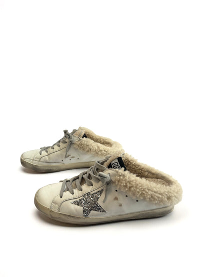 Golden Goose Deluxe Brand Super Star Sabot in White Leather with Sheearling Lining - 37