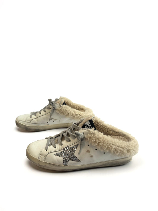 Golden Goose Deluxe Brand Super Star Sabot in White Leather with Sheearling Lining - 37