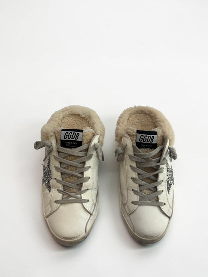 Golden Goose Deluxe Brand Super Star Sabot in White Leather with Sheearling Lining - 37
