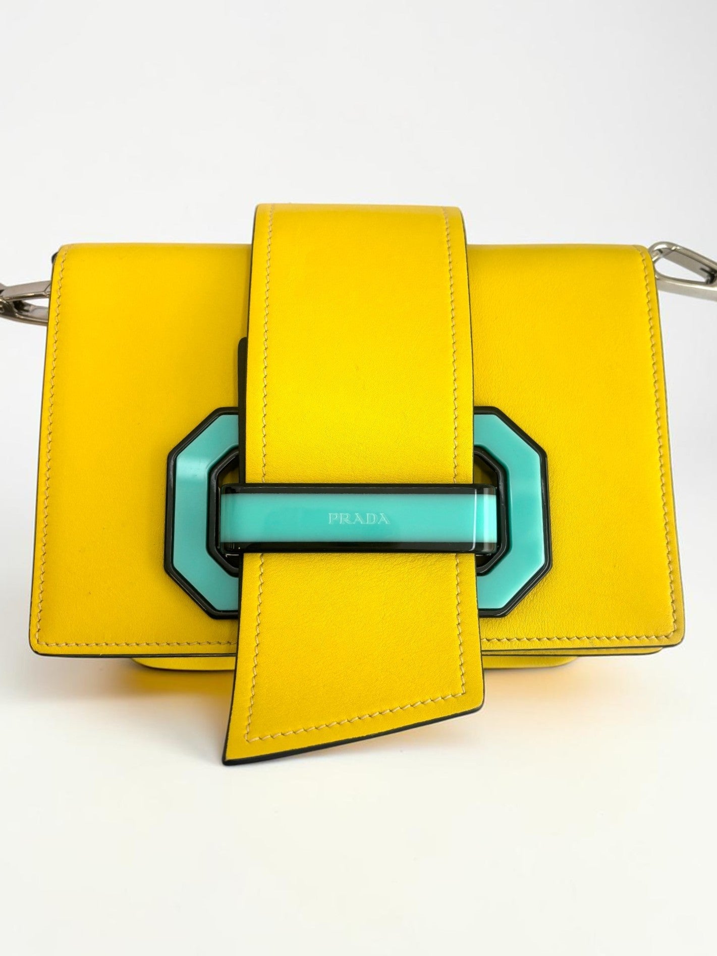 Prada Plex Ribbon Bag in Bright Yellow & Turquoise — Runway Leather Crossbody